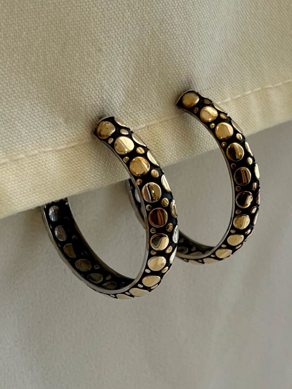 Black and Gold Hoop Earrings - Picture 3 of 16